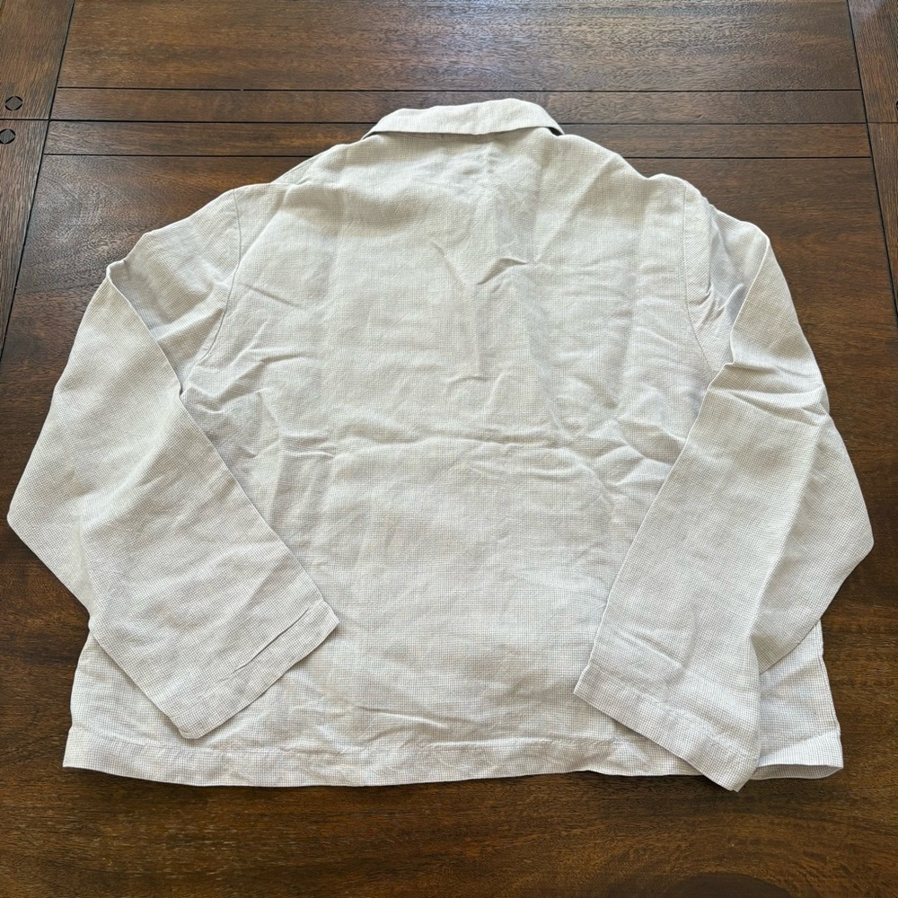 VTG Eileen Fisher Jacket Women L Linen Blend Tan Check Lightweight Boxy Coat - Picture 2 of 11